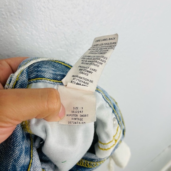 Tommy Hilfiger Vintage Y2K 2000s Bleach Cutoff high Waist Denim Studded Shorts - Picture 5 of 11